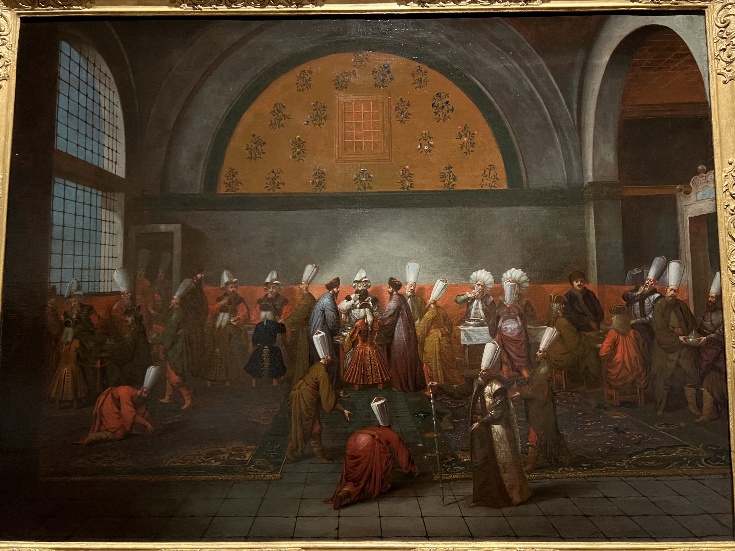 Di antara lukisan-lukisan yang termasuk dalam pameran adalah salah satu dari tiga tahap penggambaran upacara di mana Duta Besar Belanda Cornelis Calkoen, didampingi delegasinya, diterima oleh Sultan Ahmed III pada 14 September 1727. (Foto AA)
