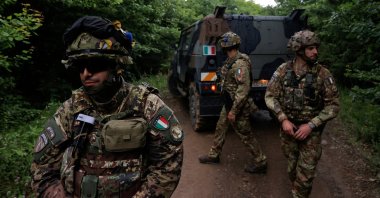 Italian NATO Kosovo Force (KFOR) peacekeepers guard the site near the village of Bare, Kosovo, June 14, 2023. (Reuters Photo)