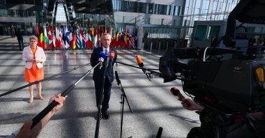 NATO Secretary-General Jens Stoltenberg gives a statement ahead of the defense ministers' meeting, in Brussels, Belgium, June 15, 2023. (Reuters Photo)