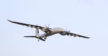 An Akıncı UCAV conducts a flight above the Akıncı Flight Training and Test Center in the Çorlu district of Tekirdağ province, northwestern Türkiye,  Aug. 29, 2021. (AA Photo)