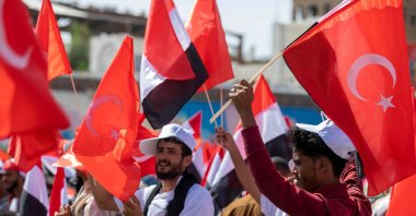 Yemenis celebrate the victory of President Recep Tayyip Erdoğan after winning a historic runoff election to extend his two-decade rule, in Taez, Yemen, June 10, 2023. (AFP Photo)