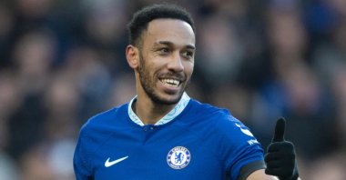 Pierre-Emerick Aubameyang reacts during UEFA Champions League match between Chelsea and Borussia Dortmund at the Signal Iduna Park, Dortmund, Germany, Feb. 15, 2023. (Getty Images Photo)