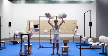 "Ciurlionis Gym," installation by artist Augustas Serapinas, Basel, Switzerland, June 15, 2023. (Photo by Funda Karayel)