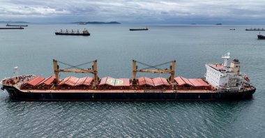 Amfitriti, a bulk carrier part of the Black Sea grain deal, and other commercial vessels wait to pass the Bosporus strait off the shores of Yenikapı in Istanbul, Türkiye, May 10, 2023. (Reuters Photo)