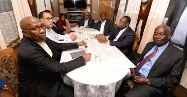 South Africa's President Cyril Ramaphosa (3rd R) leads a group of senior African officials at a consultation en route from Poland to Kyiv, Ukraine, June 15, 2023. (EPA Photo)
