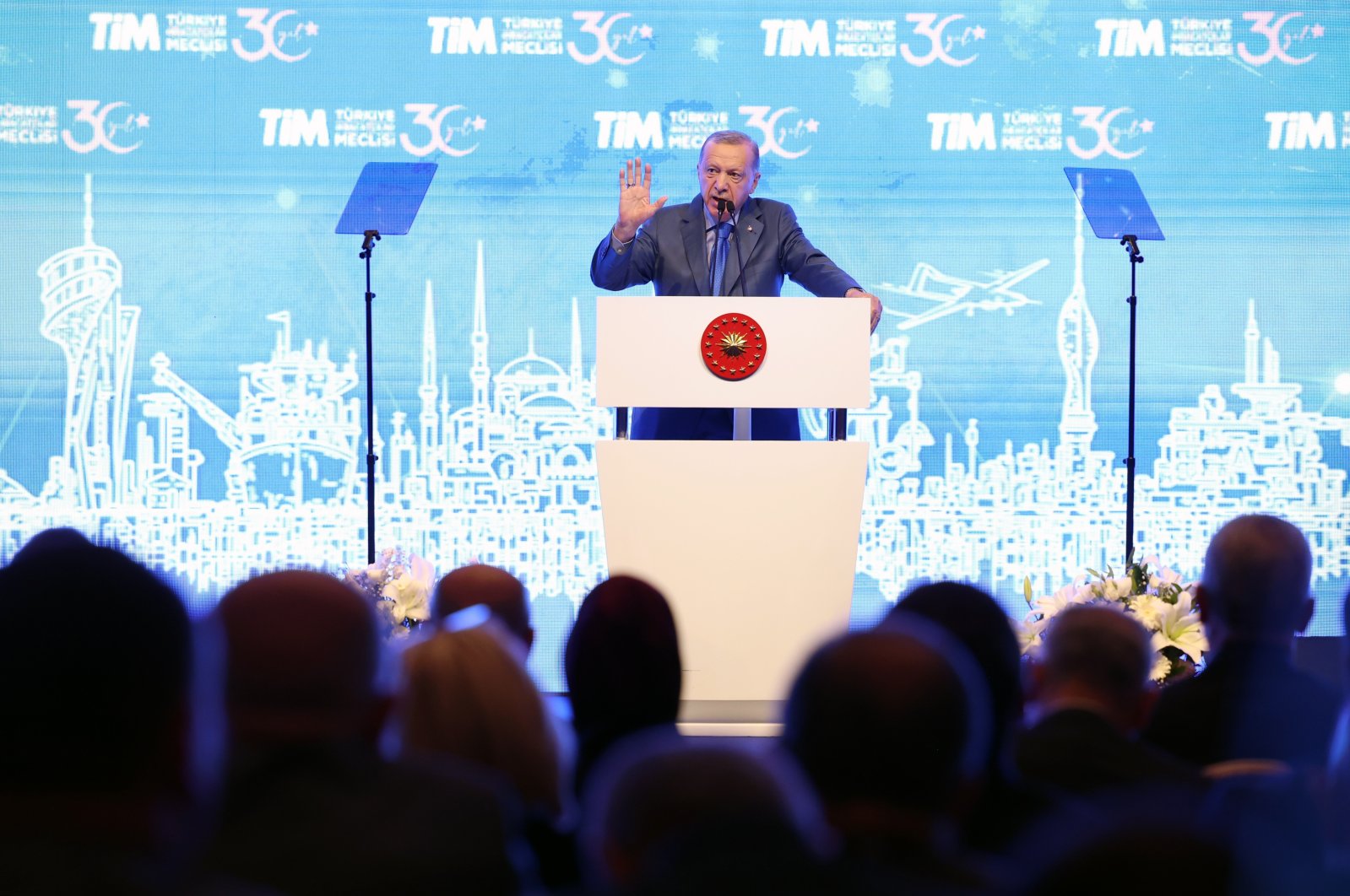 President Recep Tayyip Erdoğan delivers a speech at the 30th Ordinary Meeting of the General Assembly of the Turkish Exporters Assembly, in Istanbul, Türkiye, June 17, 2023. (AA Photo)