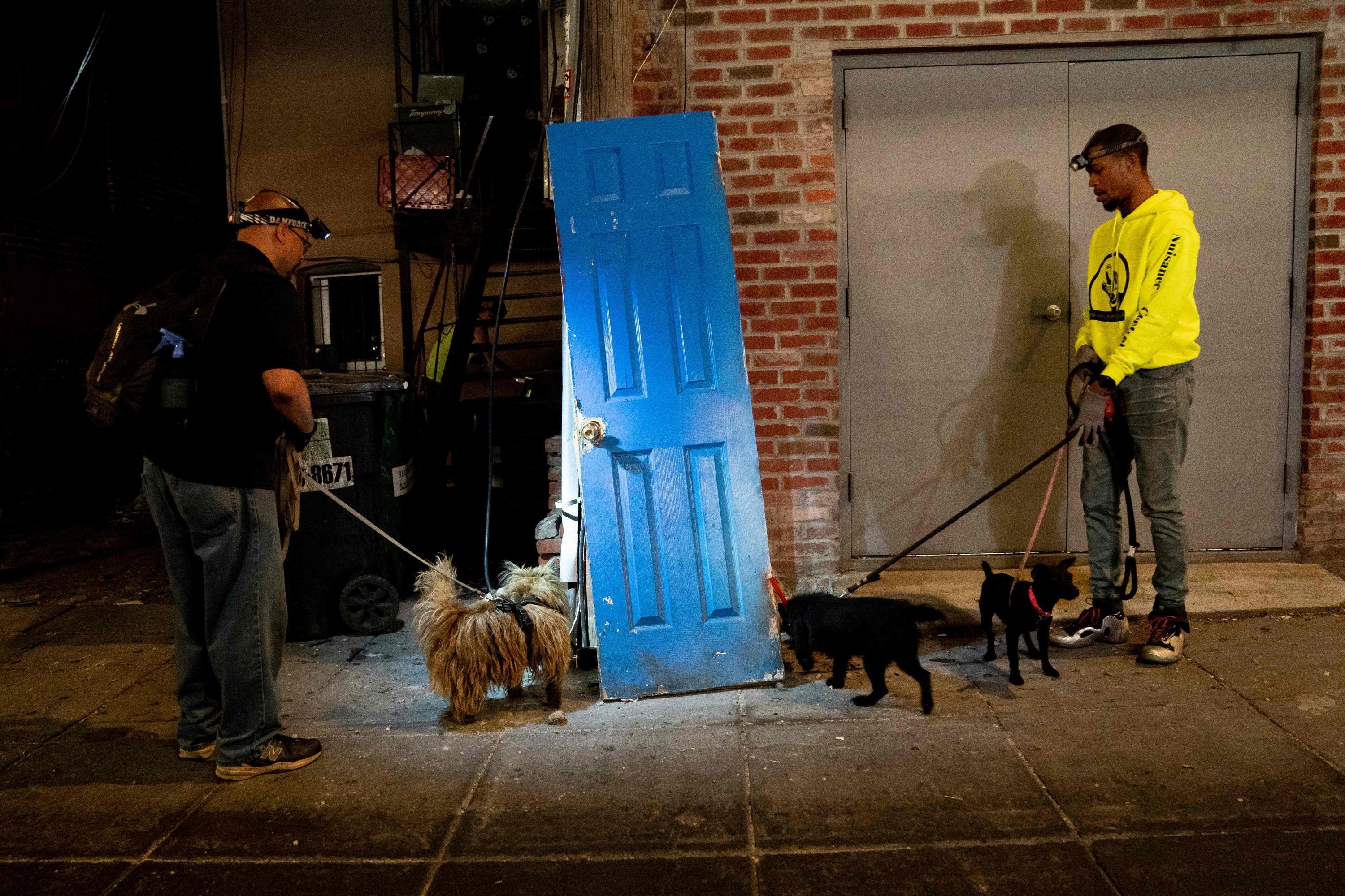 Pemburu tikus dan anjingnya mencari tikus di lingkungan Adams Morgan di Washington, DC, AS, 3 Juni 2023. (Foto AFP)