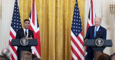 U.S. President Joe Biden (R) and British Prime Minister Rishi Sunak hold a joint-press conference in the East Room of the White House in Washington, DC, the U.S., June 8, 2023. (EPA Photo)
