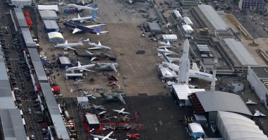 An aerial view shows airplanes and rockets during the 54th International Paris Airshow at Le Bourget airport near Paris, France, June,19, 2023. (Reuters Photo)