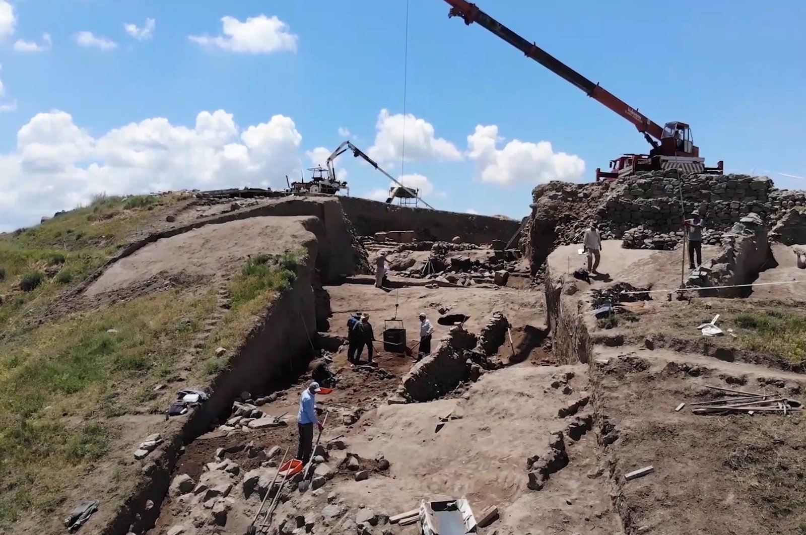 In the excavation works conducted in Kırıkkale under the leadership of a Japanese archaeologist, new ruins have emerged indicating that Büklükale was the first settlement of the Cimmerians tribe in Anatolia, Türkiye, June 18, 2023. (IHA Photo)