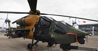 A T929 Atak 2, a twin-engine, heavy attack helicopter developed by Turkish Aerospace Industries, is displayed during the International Paris Air Show at the Bourget Airport, Paris, France, June 20, 2023. (AFP Photo)
