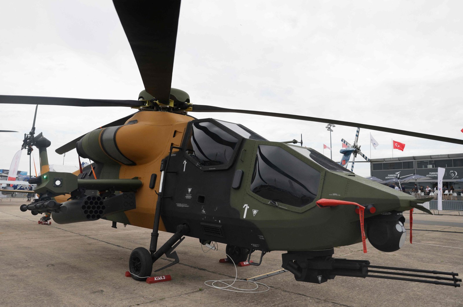 A T929 Atak 2, a twin-engine, heavy attack helicopter developed by Turkish Aerospace Industries, is displayed during the International Paris Air Show at the Bourget Airport, Paris, France, June 20, 2023. (AFP Photo)