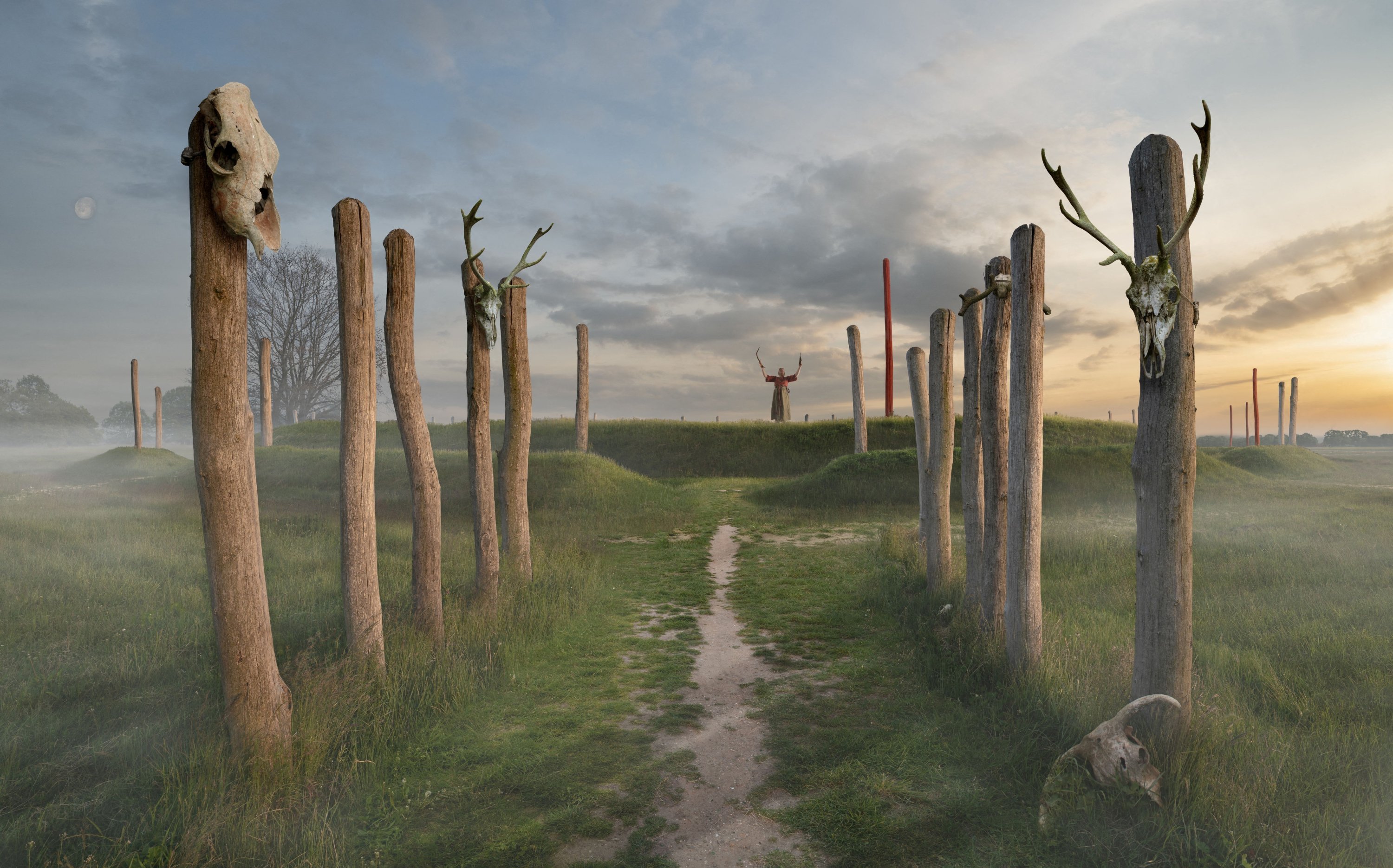 Sebuah ilustrasi menunjukkan apa yang diyakini para peneliti sebagai tempat perlindungan mirip Stonehenge berusia 4.000 tahun yang ditemukan para arkeolog di Tiel, sebuah kota di pusat Belanda, dalam gambar selebaran yang diperoleh pada 21 Juni 2023. (Kotamadya Tiel/ Selebaran melalui Reuters)