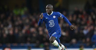 Former Chelsea's French midfielder N'Golo Kante controls the ball during the English Premier League football match between Chelsea and Aston Villa at Stamford Bridge, London, U.K., April 1, 2023. (AFP Photo)