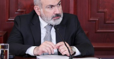 Prime Minister Nikol Pashinian answers questions from a parliamentary commission investigating the circumstances of the 2020 war with Azerbaijan for control of the Karabakh region in Yerevan, Armenia, June 20, 2023. (AFP Photo)