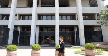 A man walks by the Central Bank of the Republic of Türkiye (CBRT) in Ankara, Türkiye, June 9, 2023. (AFP Photo)
