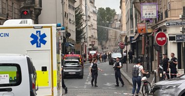 French police secure the area after several buildings on fire following a gas explosion in the fifth arrondissement of Paris, France, June 21, 2023. (Reuters Photo)