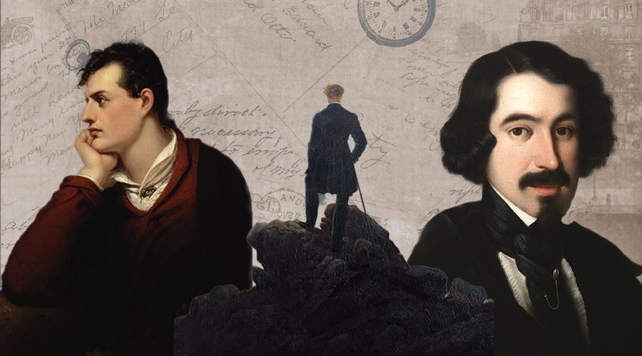 Left to right, illustration shows Lord Byron, Caspar David Friedrich&#039;s &quot;Wanderer above the Sea of Fog,&quot; and Jose de Espronceda. (Wikipedia Photo / Edited by Betül Tilmaç)

