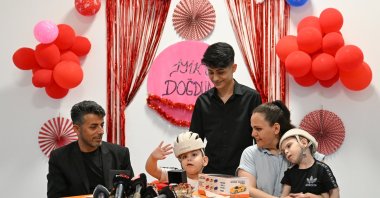 Derman and Yiğit Evrensel are photographed celebrating their fifth birthday along with family at Ankara's Bilkent City Hospital, Türkiye, June 21, 2023. (AA Photo)