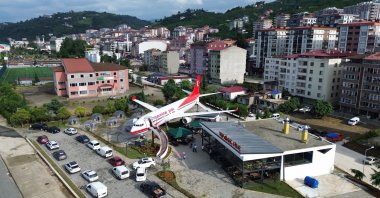 An aerial view of the plane transformed into a pide lounge in Trabzon, northern Türkiye, June 22, 2023. (DHA Photo)