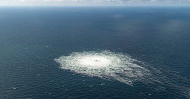 Gas leak at Nord Stream 2 as seen from a Danish F-16 interceptor on Bornholm, Denmark, Sept. 27, 2022. (Photo by Danish Defence Command via Reuters)