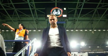 Germany coach Hansi Flick looks dejected after the match against Colombia, Veltins-Arena, Gelsenkirchen, Germany, June 20, 2023. (Reuters Photo)