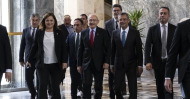 CHP leader Kemal Kılıçdaroğlu (C) walks at Parliament, in the capital Ankara, Türkiye, June 20, 2023. (AA Photo)