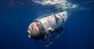 This undated image shows the Titan submersible beginning a descent. (AFP via OceanGate Expeditions)