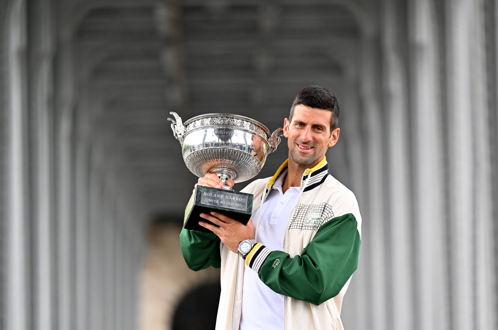 Serbia&#039;s Novak Djokovic holds his trophy after winning at the French Open, Paris, France, June 12, 2023. (AA Photo)