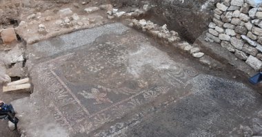 In the excavations of the Balatlar Building Complex, gravel stone mosaics belonging to the Hellenistic period have been uncovered, Sinop, Türkiye, June 22, 2023. (IHA Photo)