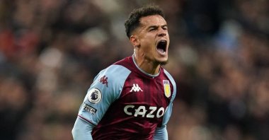 Aston Villa's Philippe Coutinho celebrates scoring their first goal against Leeds at Elland Road, Leeds, U.K., March 10, 2022. (Reuters Photo)
