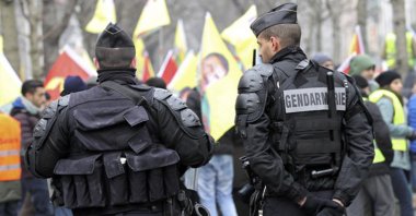 French gendarmerie officers watch a rally by supporters of the PKK terrorist group, in Strasbourg, France, Feb. 11, 2017. (Reuters Photo)