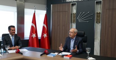 Kemal Kılıçdaroğlu (R) speaks during a meeting with Republican People’s Party (CHP) lawmaker Mustafa Sarıgül, in the capital Ankara, Türkiye, June 23, 2023. (AA Photo)