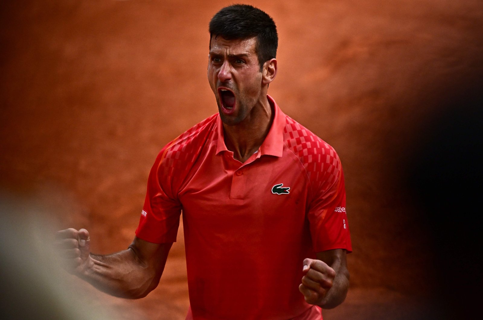 Serbia&#039;s Novak Djokovic reacts as he celebrates his victory over Norway&#039;s Casper Ruud during their men&#039;s singles final match on day fifteen of the Roland-Garros Open tennis tournament at the Court Philippe-Chatrier, Paris, France, June 11, 2023. (AFP Photo)