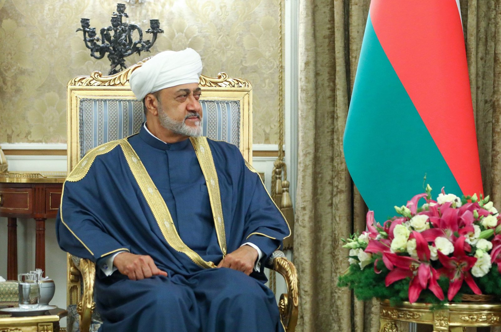 Oman&#039;s Sultan Haitham bin Tariq Al Said attends a meeting, in Tehran, Iran, May 28, 2023. (AFP Photo)