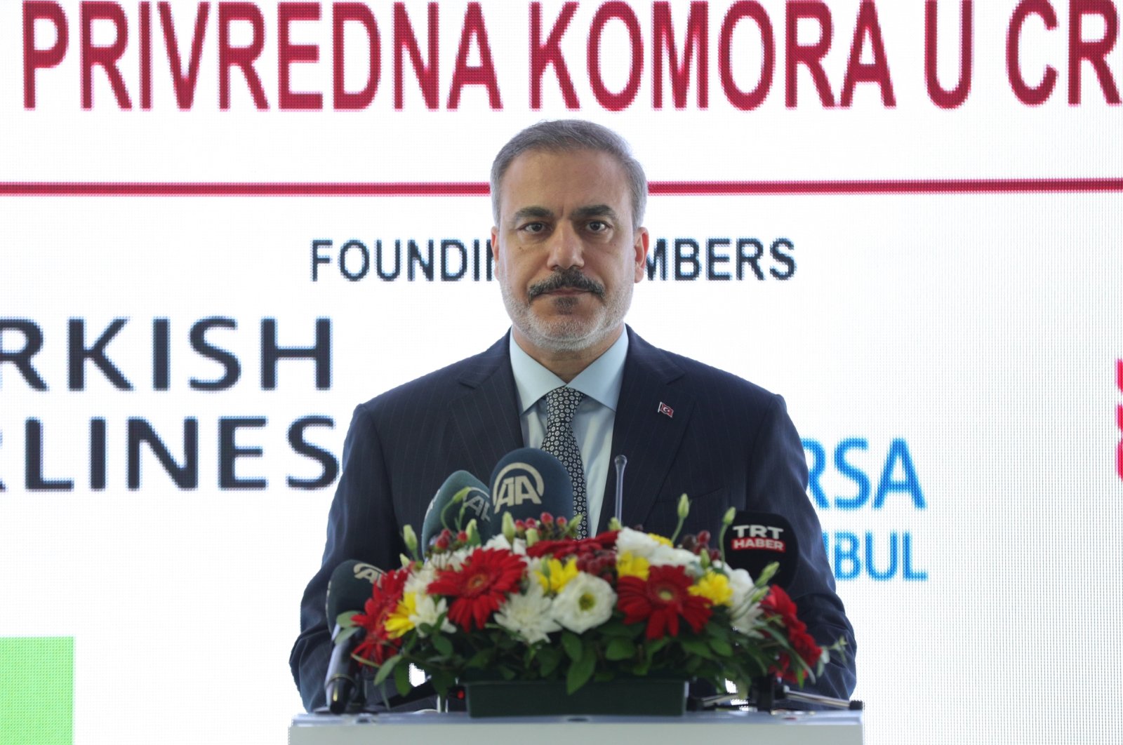 Hakan Fidan speaks at the inauguration ceremony of the Turkish Chamber of Commerce in Montenegro&#039;s capital Podgorica, June 26, 2023. (AA Photo)