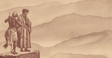 1878 illustration by Leon Benett shows Ibn Battuta (R) his guide in Egypt. (Wikipedia Photo / Edited by Sudib Sontoran)