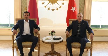 President Recep Tayyip Erdoğan (R) receives Qatar&amp;#039;s emir, Sheikh Tamim bin Hamad Al Thani, at Vahdettin Mansion in Istanbul, Türkiye, Feb. 12, 2023. (AA Photo)