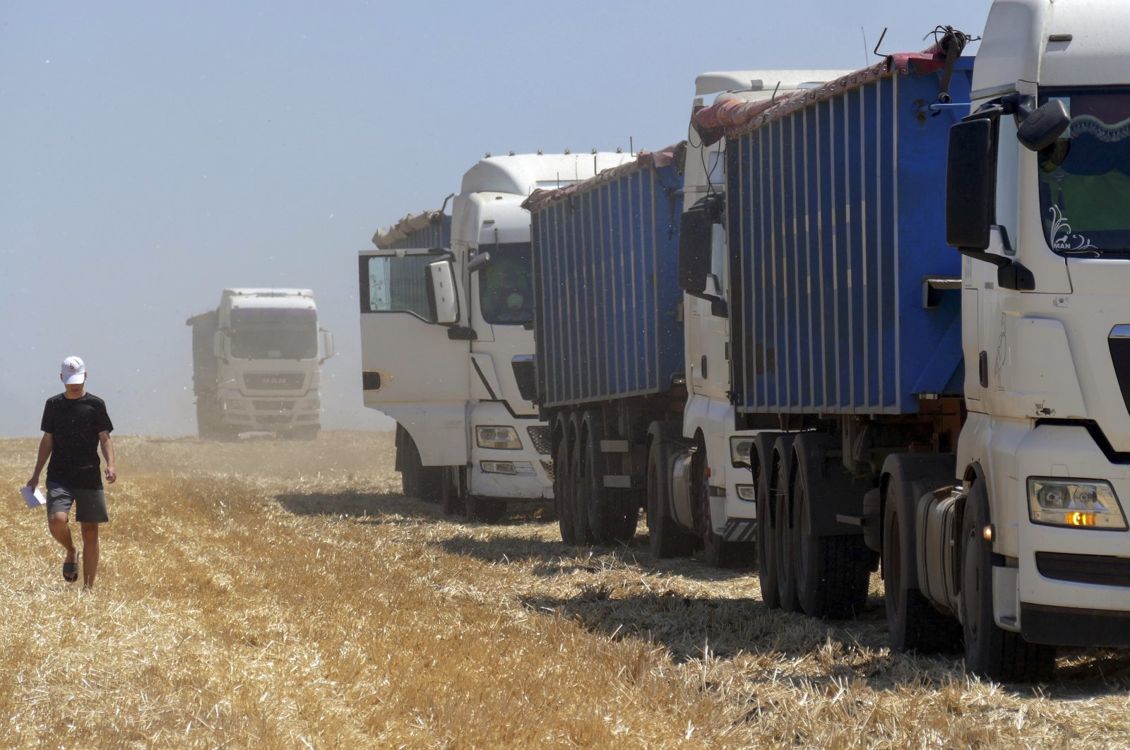 Ukrainian farmers harvest grain in the Odesa region, south Ukraine, June 23, 2023. (EPA Photo)