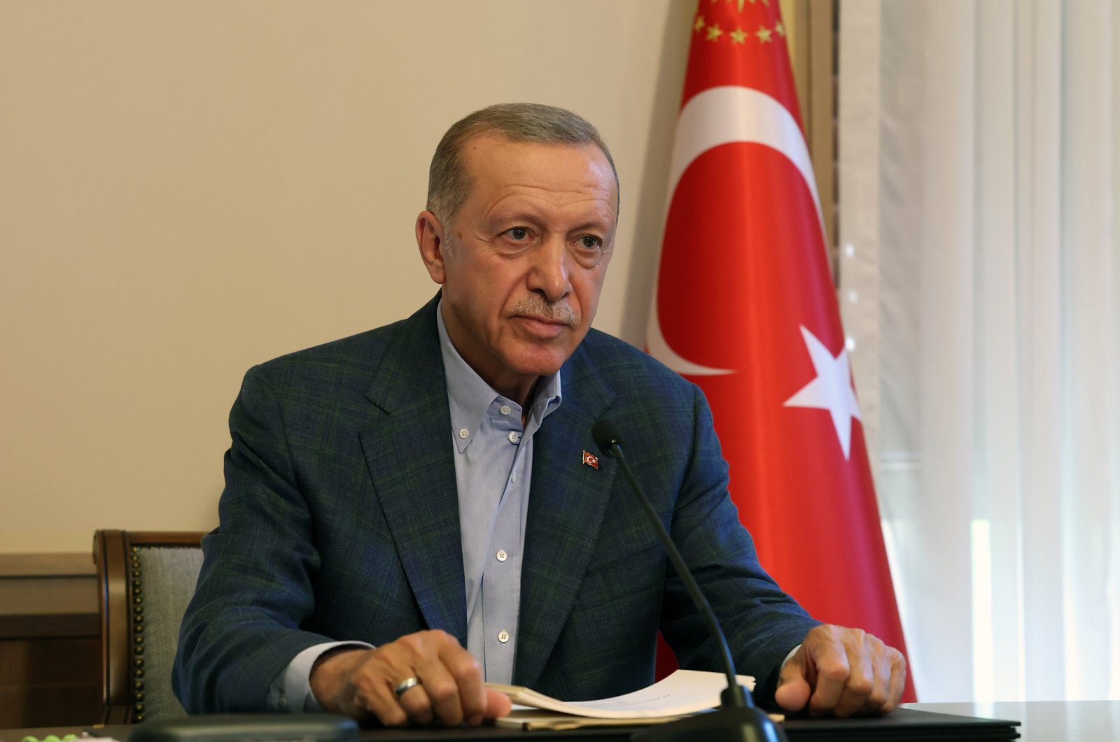 President Recep Tayyip Erdoğan addresses members of AK Party via a video message, in Istanbul, Türkiye, June 29, 2023. (AA Photo)