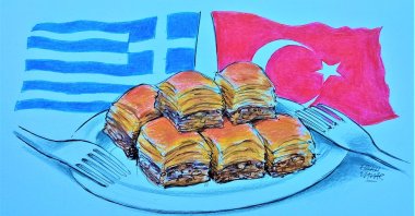 Both leaders of Türkiye and Greece "entered their respective elections in this softened landscape and refrained from targeting each other during their campaigns." (Illustration by Erhan Yalvaç)