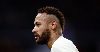 Paris Saint-Germain's Neymar reacts during Stade Rennes match at the Roazhon Park, Rennes, France, Jan. 15, 2023. (Reuters Photo)  