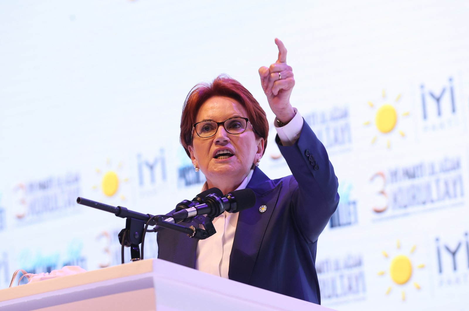 The opposition Good Party (IP) chair Meral Akşener delivered a speech at her party&#039;s third ordinary congress, in Ankara, Türkiye, June 26, 2023. (AA Photo)