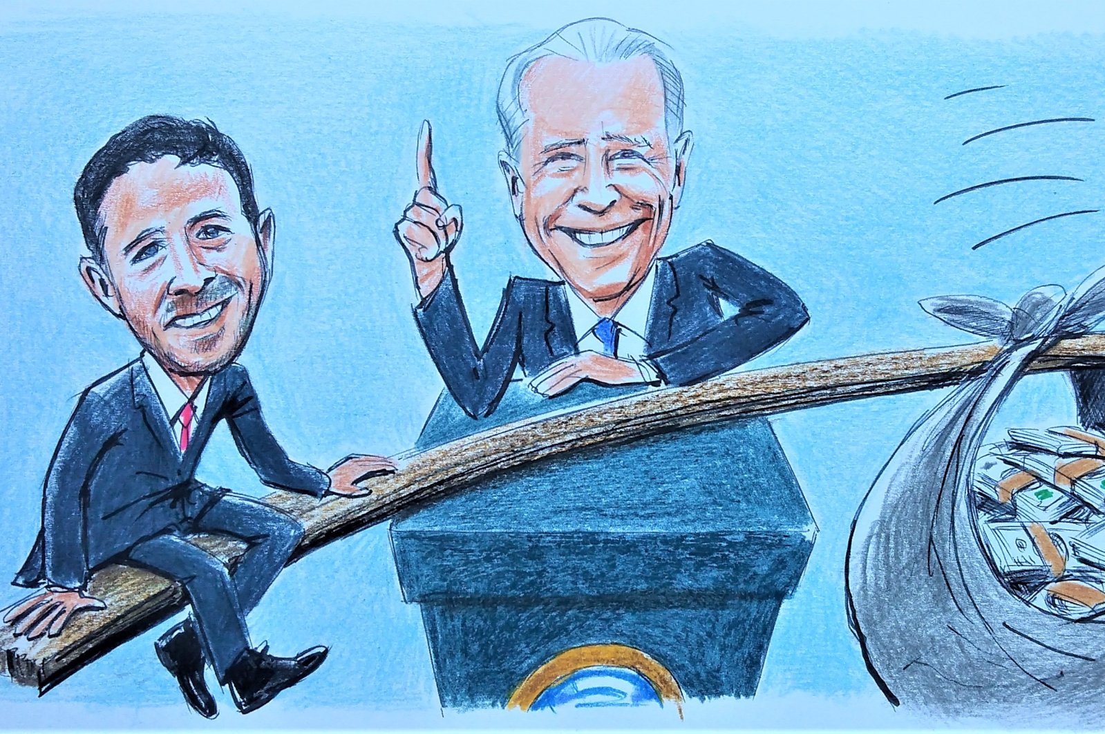 The illustration portrays the allegations surrounding Hunter Biden&#039;s laptop and efforts by U.S. President Joe Biden to cover up the situation. (Illustration by Erhan Yalvaç)