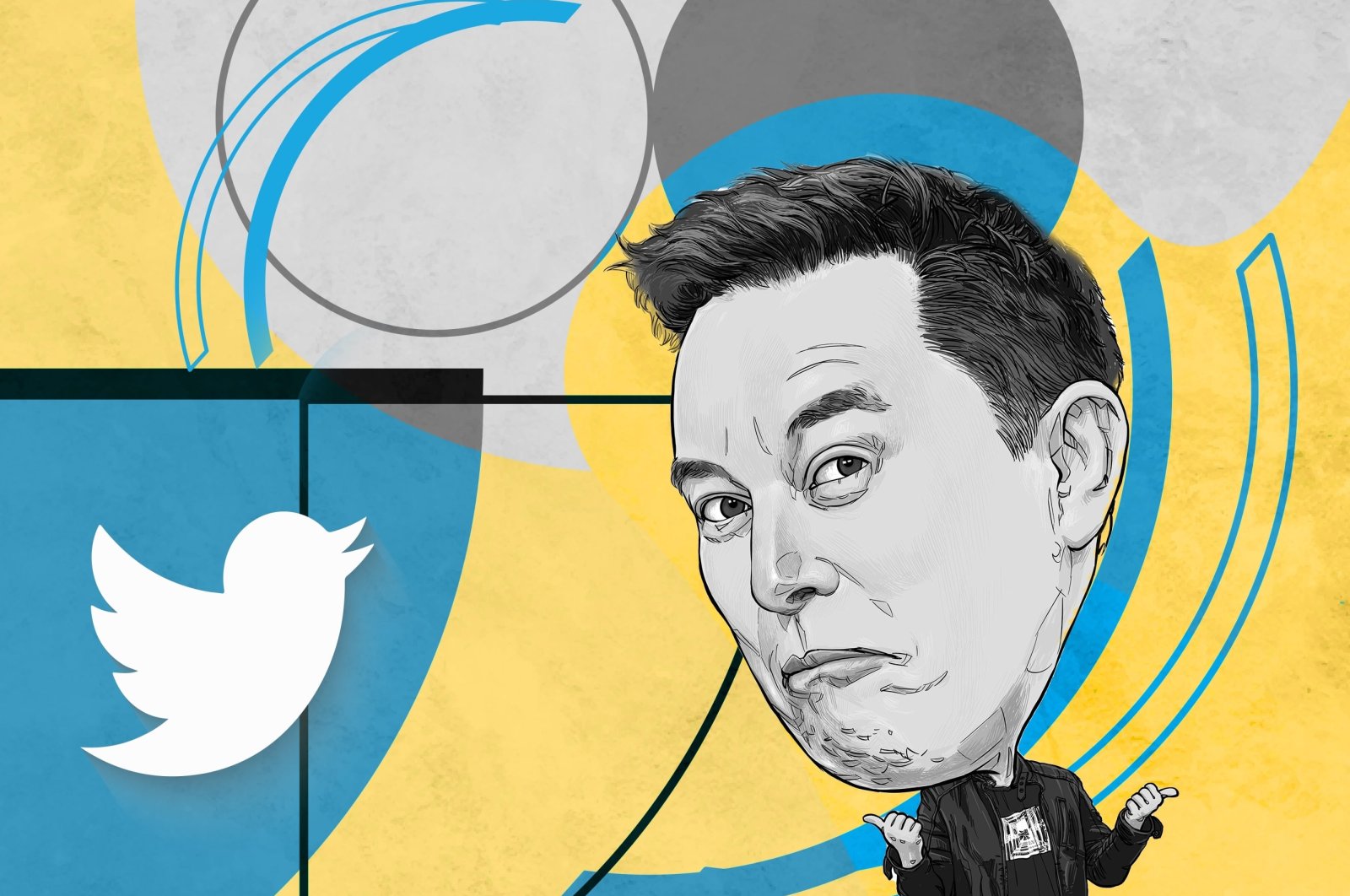 A Twitter logo and the social media platform&#039;s Executive Chair Elon Musk are seen in this illustration photo, July 2, 2023. (Edited by Büşra Öztürk)