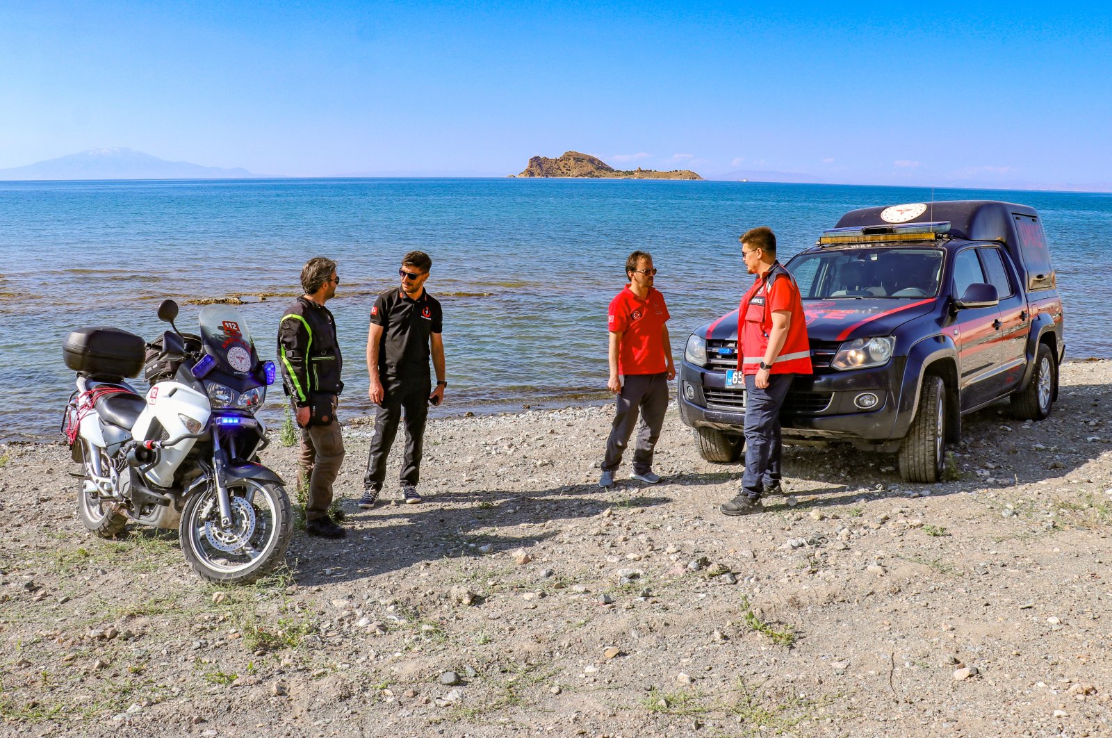 Ambulance service, motorized and UMKE teams are deployed in different parts of the city in order to intervene early in drowning incidents, Van, eastern Türkiye, July 2, 2023. (AA Photo)​