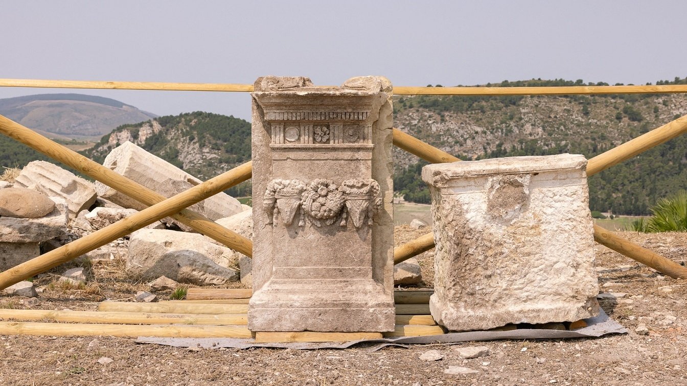 An ancient Greek altar for family worship dating back at least 2,000 years is pictured after it was found in the Sicilian archaeological site of Segesta, Italy, June 29, 2023. (Reuters Photo)