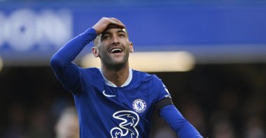 Chelsea&#039;s Hakim Ziyech reacts during match against Crystal Palace at the Stamford Bridge, London, U.K., Jan. 15, 2023. (AFP Photo)