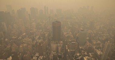 Haze is visible in New York City from the Empire State Building observatory, in New York, U.S., June 7, 2023. (AP Photo)