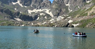 Tourists are seen boating at the 5th Cilo festival, Hakkari, Türkiye, July 3, 2023. (IHA Photo)